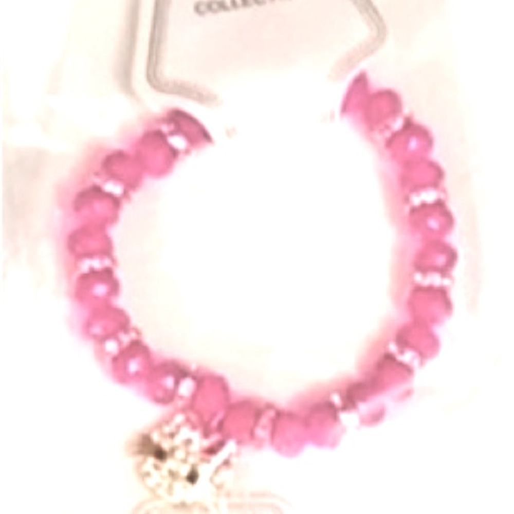 NEW Hello Kitty Charm Bracelet PINK Colorful Crystal Beads CZ kitty Stretchy NWT